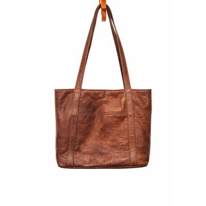 Artisan Embossed Brown Leather Tote Bag – Floral Pattern, Vintage Style